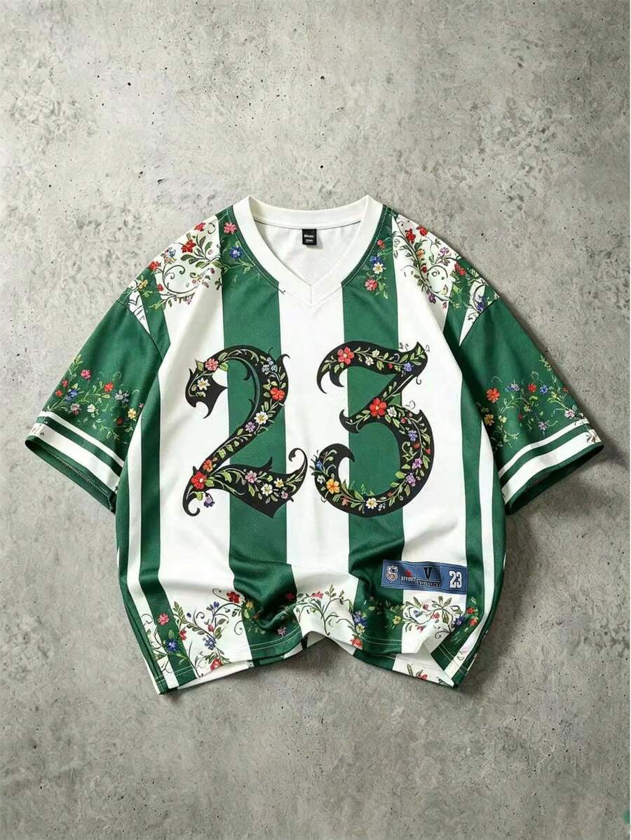 ROMWE MEN Prep Camiseta de manga corta con estampado de eslogan para hombres, adecuada para primavera y verano - Verde - Ver 1