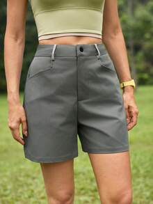 In My Nature Women's Casual Fashion Dark Wash Solid Color Versatile Pocket Button Outdoor Hiking Shorts For Summer Workout Vacation - Grey - View 6