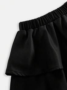 SHEIN 少女休閒分層裙配內搭褲 - 黑色 - 查看 3