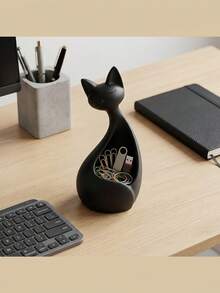 1PC Cute Cat Shaped Ceramic Multifunctional Succulent Planter Storage Container For Jewelry Pens Desk Windowsill Decor Home Office Gift - A - View 9