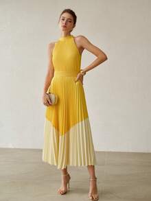 MOTF PREMIUM WOMEN'S COLORBLOCK PLEATED LONG DRESS - Multicolor - View 5