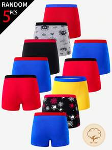 Random 5pcs/Pack All Season Boys Big Kids Multi-Color Cool Colorful Cute Spider Random Multi-Color 5pcs Traceable Cotton Boxer Briefs - Multicolor - View 2