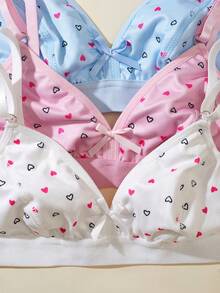 Teen Girl Bow Heart Pattern Print Bra - Multicolor - View 5