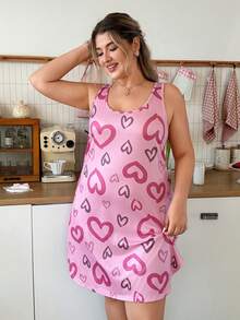 Slumberry CURVE Camisón holgado cómodo de talla grande con estampado de corazón y bloques de color, estilo INS dulce y lindo - Rosa - Ver 6