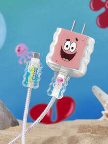 SpongeBob SquarePants | SHEIN 數據線保護套，相容 iPhone 充電器，卡通圖案，3 件組充電器保護套（不含數據線） - 無色 - 查看 2