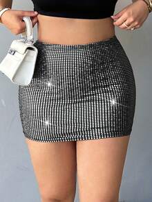 SHEIN SXY 高腰包臀半身裙 - 銀色 - 查看 4