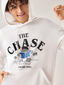 Strevion TOM & JERRY Felpa con cappuccio minimalista e versatile da uomo, con stampa Element di Tom & The Chase, adatta per autunno/inverno - Bianco - Visualizzare 7