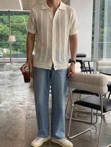 DAZY Summer Half-Button Mesh Apricot Knit Top For Men - Beige - View 5
