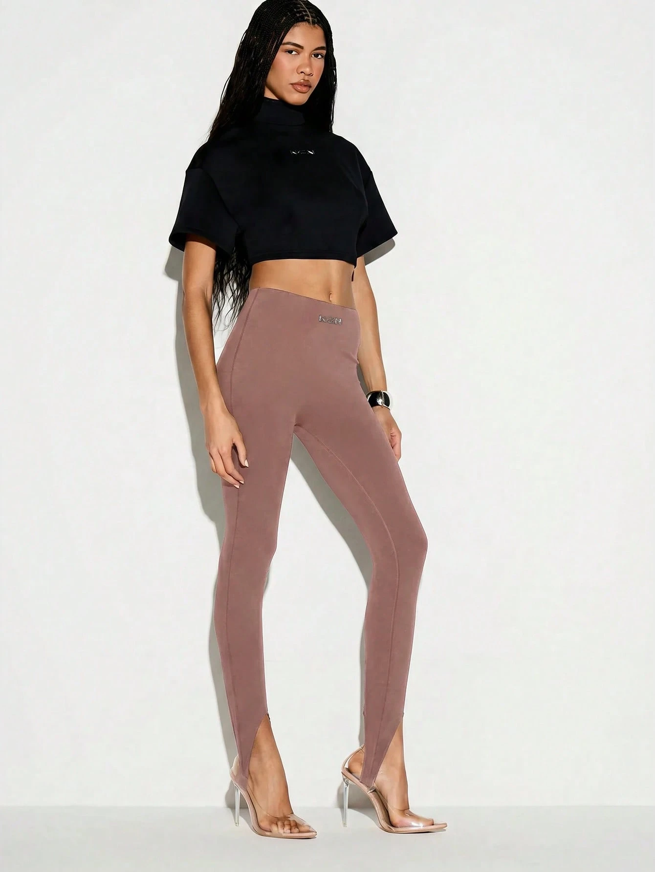 High-Waist Stirrup Leggings With Split Hem Detail