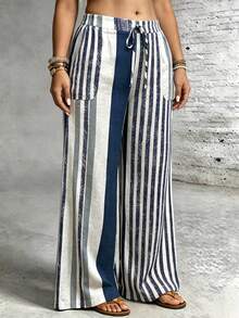 Selamara Summer Vacation Geometric Asymmetrical Print Loose Plus Size Casual Pants Fall - Multicolor - View 3