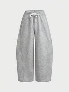 NORVETH Men's Casual Loose Sweatpants, Black, With Ribbon Patchwork & Embroidery, Spring/Autumn,Wide Leg - Grey - View 5