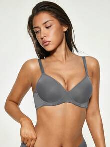 SHAPORA 女款鋼圈蕾絲聚攏半罩式胸罩 - 深灰色 - 查看 4