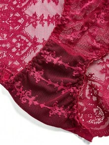 DesireSculpt Plus Size Cup Series Heart Floral Lace Patchwork Heart Buckle Decor Panty Set 3pcs - Multicolor - View 10