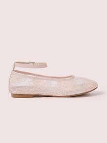CUCCOO DOLLMOD Women's Shoes, Pink Ballet Flats, Round Toe, Embroidered Mesh Mary Jane, Ankle Strap - Watermelon Pink - View 3