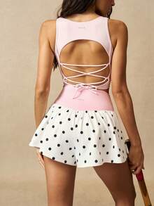 VARSIVA Chân váy mini nữ họa tiết chấm bi phối ghép casual đa năng mặc hàng ngày - Nhiều màu - Xem 10