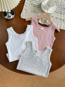 DAZY Young Girls Fitted 3 Pieces Set With Bow Decor Tank Top, Autumn Summer - Multicolor - View 6