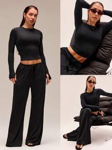 GLOWMODE TENCEL™ Modal All In Flow Silky Lightweight Fix Fit Waist Length Long Sleeve Top Daily Casual Wear - Black - View 7