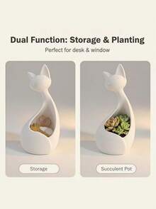 1PC Cute Cat Shaped Ceramic Multifunctional Succulent Planter Storage Container For Jewelry Pens Desk Windowsill Decor Home Office Gift - A - View 3