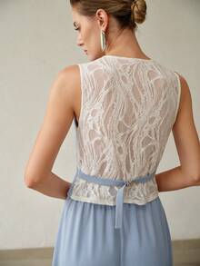 MOTF PREMIUM SPRING/SUMMER ELEGANT CONTRAST LACE WOMEN'S TOP & SKIRT 2 PIECES SET - Multicolor - View 3