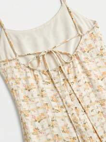 lacRébo Đầm midi dễ thương màu kem dây mảnh satin họa tiết hoa caro có chi tiết thắt lưng sau, phong cách thường ngày mùa hè đi du lịch - Nhiều màu - Xem 9