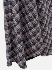 Nöista Diagonally Patchwork Plaid Maxi Skirt, A-Line , Casual Elegant.  Versatile Practical . Wardrobe Essential, Perfect Everyday . Fall Winter. - Pink - View 8