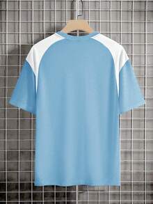 Manfinity Hypemode Men's Colorblock Casual Short Sleeve T-Shirt, Summer, Holiday - Blue - View 2