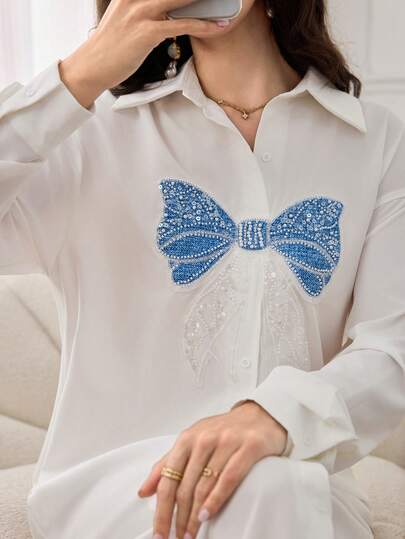 Yasmyna Đầm nữ kiểu Ả Rập thanh lịch tay dài đính sequin nơ ngực đơn