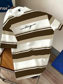 Manfinity Joysei Men's Casual Striped Print 3-Pack T-Shirts, Men's 3-Pack, Suitable For Summer Outings, School, Daily Versatile Wear - Multicolor - View 4