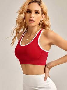 Slayform Slayform Sutiã desportivo feminino sem costuras com debrum, recorte nas costas e cor contrastante - Vermelho - Ver 4
