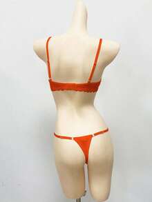 SHEIN Esselle 2pcs/Set Bra Berkawat Renda Wanita Warna Oranye untuk Pengantin Musim Panas - Jeruk - View 7