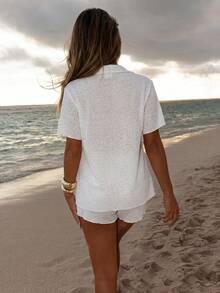 SHEIN 2026 Neues Damen Weißes Cut-Out Lässig Urlaub Strand 2-teiliges Set Cover-Up - Weiss - Übersicht 2