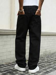 Manfinity Homme Men's Casual Streetwear Versatile Black Jeans Festival Winter - Black - View 2
