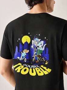Strevion TOM & JERRY Kaos Pria Minimalis Motif Grafis , Kerah Bulat, Lengan Pendek, Musim Panas - Hitam - View 3