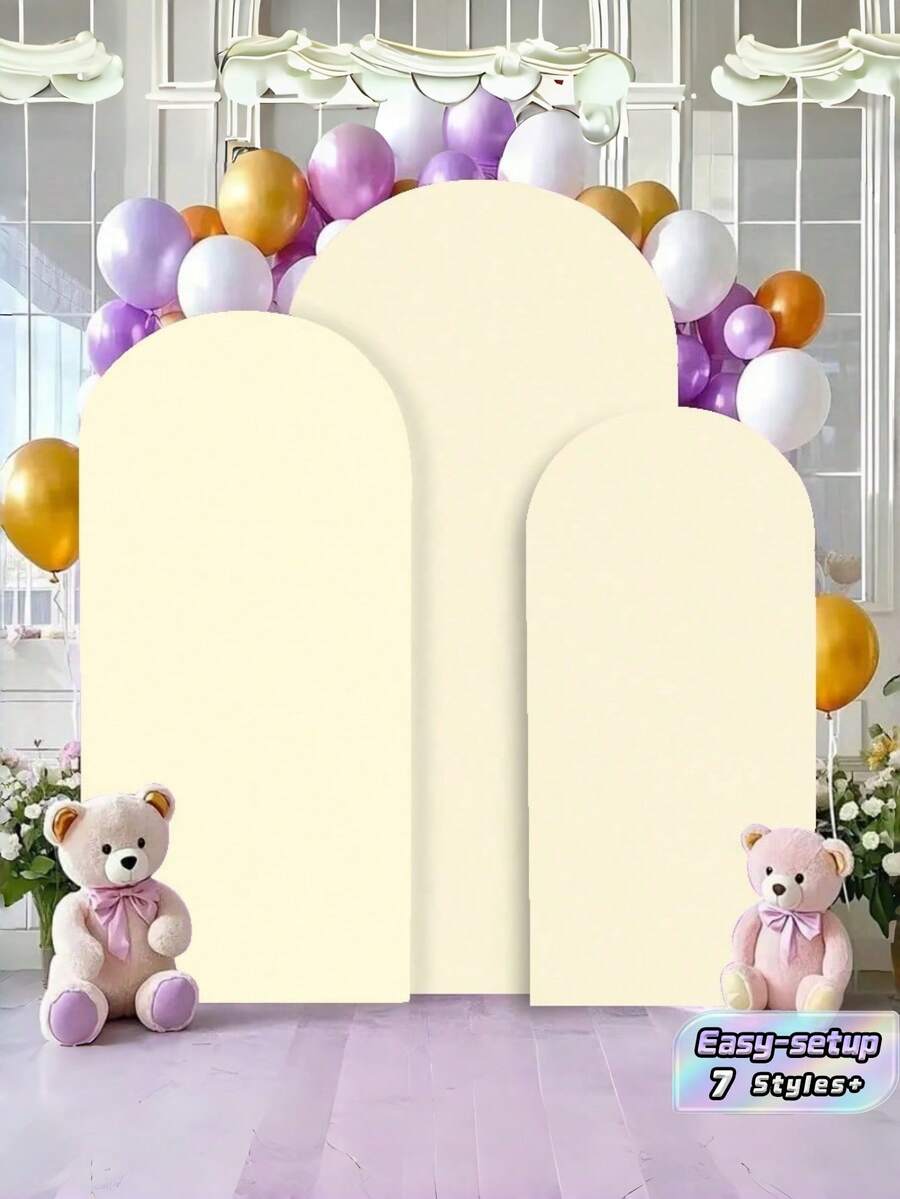 1 Stück dehnbarer Spandex-Bogenhintergrund-Überzug, umkehrbar, beige, einfarbig, Boho-Stil für Hochzeit, Geburtstagsparty, Abschlussfeier, Bankett, Jahrestag, Fotobox, Innen- und Außenbereich, ganzjährig, Bogen-Drapierung Dekoration - Beige - Übersicht 1