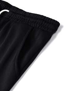 Manfinity Homme Men's Drawstring Waist Pockets Cuffed Casual Sweatpants - Black - View 7