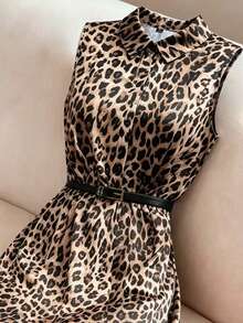 GlowEve CURVE Plus Size Women's Leopard Print Casual Elegant Normal Party Brunch Dinner Formal Dress Beige Summer - Multicolor - View 4