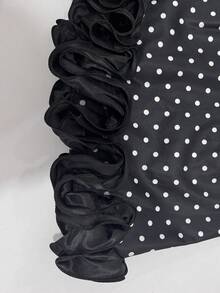 SHEIN Franclia Women's High-End Design 3D Ruffle Lace Black Polka Dot Skirt, Autumn New High-Waist A-Line Premium Party 70s - Black - View 6