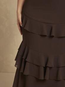 Silquee Women's Brown Chiffon Multi-Layered Ruffle Skirt, Suitable For Parties, Music Festivals, Gatherings, Everyday Wear, Vacations, And Dates. - Coffee Brown - View 8