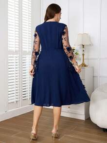 Reflora Plus Size Elegant Party Dress With 3D Floral Decoration Fall - Navy Blue - View 3
