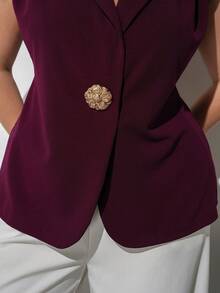 Maija Plus Size Elegant Solid Color Suit Vest Office Dark Purple Summer - Burgundy - View 7