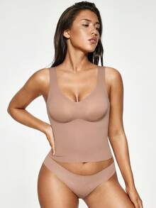 EasyFave Women Solid Color Basic Tank Top For All Seasons, Workout - Coffee Brown - View 4