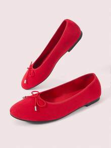 CUCCOO DOLLMOD Women's Shoes Round Toe Red Suede Texture Comfortable Bow Ballet Flats, Soft Imitation Suede Casual Shoes, Weddings, Parties, Daily Wear - Bordeaux - View 4