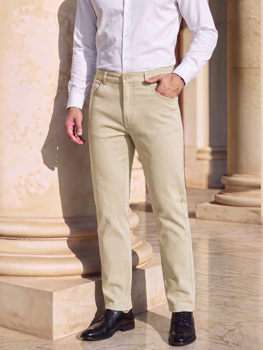 Officeau بنطلون بدلة رجالي بلون كاكي بقصة ضيقة، مناسب للمناسبات الرسمية/ العمل - كاكي - مشاهدة 1