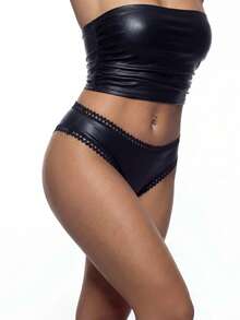 AltBold Tangas de cuero de unicolor para mujer, de moda para fiestas - Negro - Ver 5