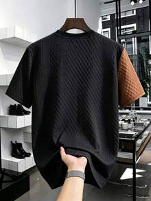 Manfinity Homme Men's Jacquard Texture Color Block Round Neck Short Sleeve T-Shirt - Multicolor - View 2