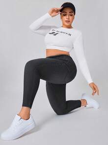 SHEIN Unity 大尺碼女款鈕扣設計口袋緊身休閒牛仔褲 - 灰色 - 查看 5