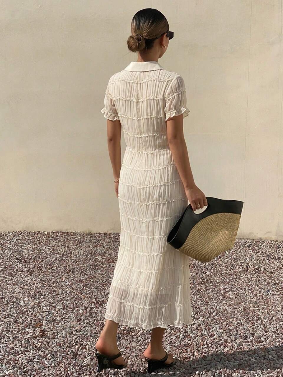Summer Women's Elegant Style Lapel Contrast Color Striped Sweater Dress