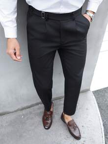 Manfinity Bizformal 男士黑色斜紋編織正式商務西裝長褲，禮儀用 - 黑色 - 查看 3