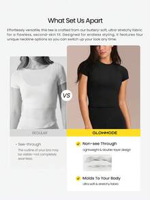 GLOWMODE Bộ 2 món Everyday Glow áo crop top cổ tròn tay ngắn siêu mềm nhẹ co giãn & quần legging FeatherFit™, trang phục thường ngày phong cách dạo phố nhẹ nhàng - màu đen - Xem 3