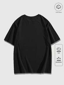 ROMWE MEN Goth Kaos Kasual Pria Lengan Pendek Kerah Bulat dengan Motif Sayap - Hitam - View 2